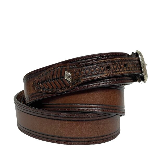 Nocona Brown Belt Men's Size 46 Western Woven Embossed‎ Detail Leather N2420254 - Picture 2 of 7